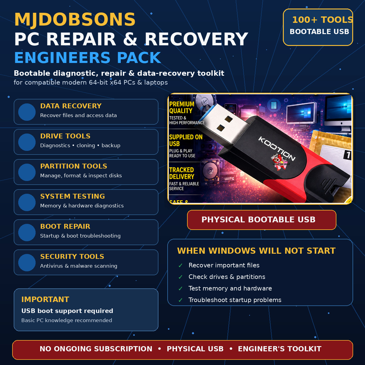 Bootable USB Repair Toolkit for Windows - Recovery, Fix & Data Restore, No Subsc