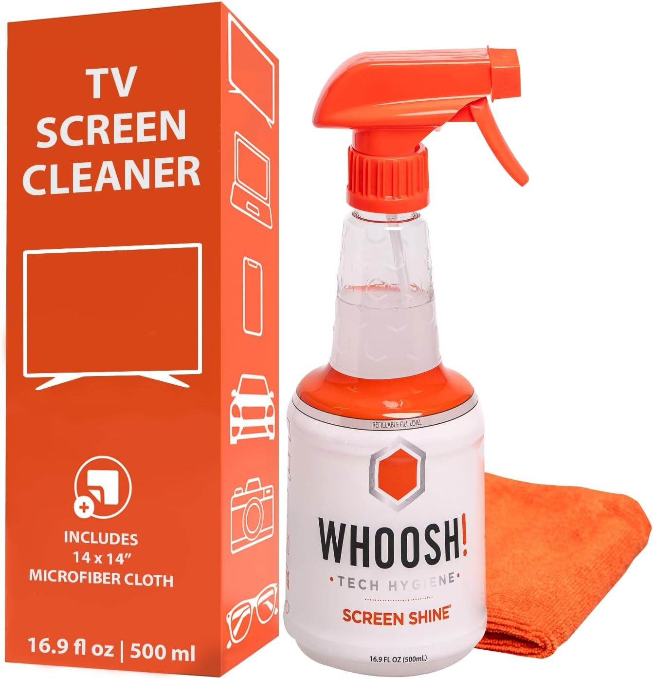 Screen Shine Pro 16.9 fl oz Refillable TV Screen Cleaner with Microfiber Cloth