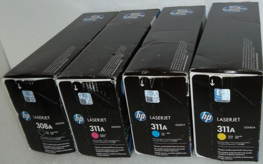 Set 4 Factory Sealed HP Q2670A Q2681A Q2682A Q2683A Toner Cartridges 308A 311A