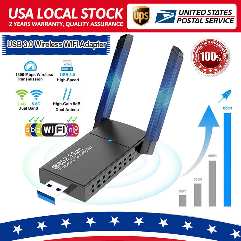 2X1 USB 3.0 WIFI Adapter 1300mbps Wireless Dongle Dual Band 2.4G/5G Dual Antenna