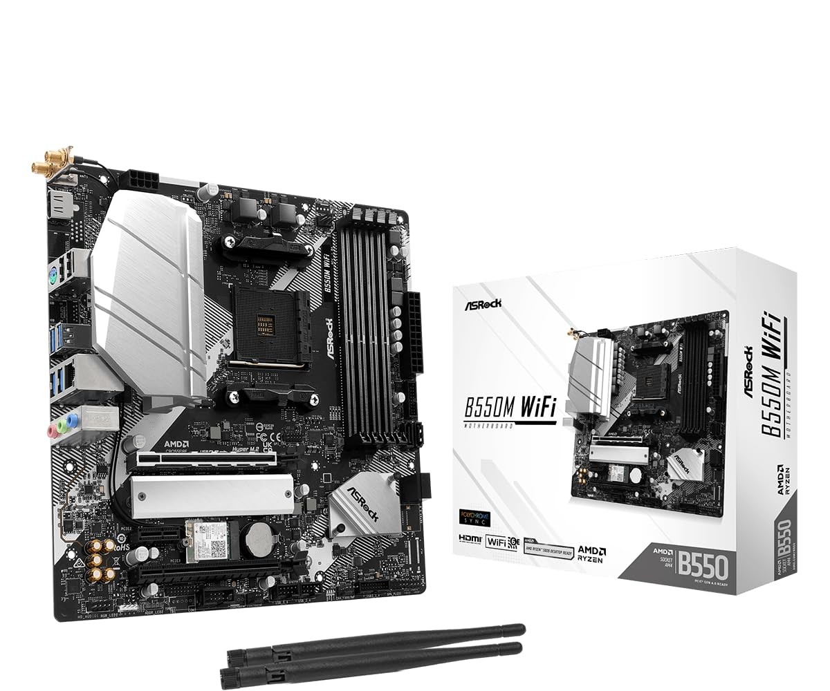 ASRock B550M WiFi Micro-ATX Motherboard, AMD Ryzen 3000-5000 Series Socket AM...