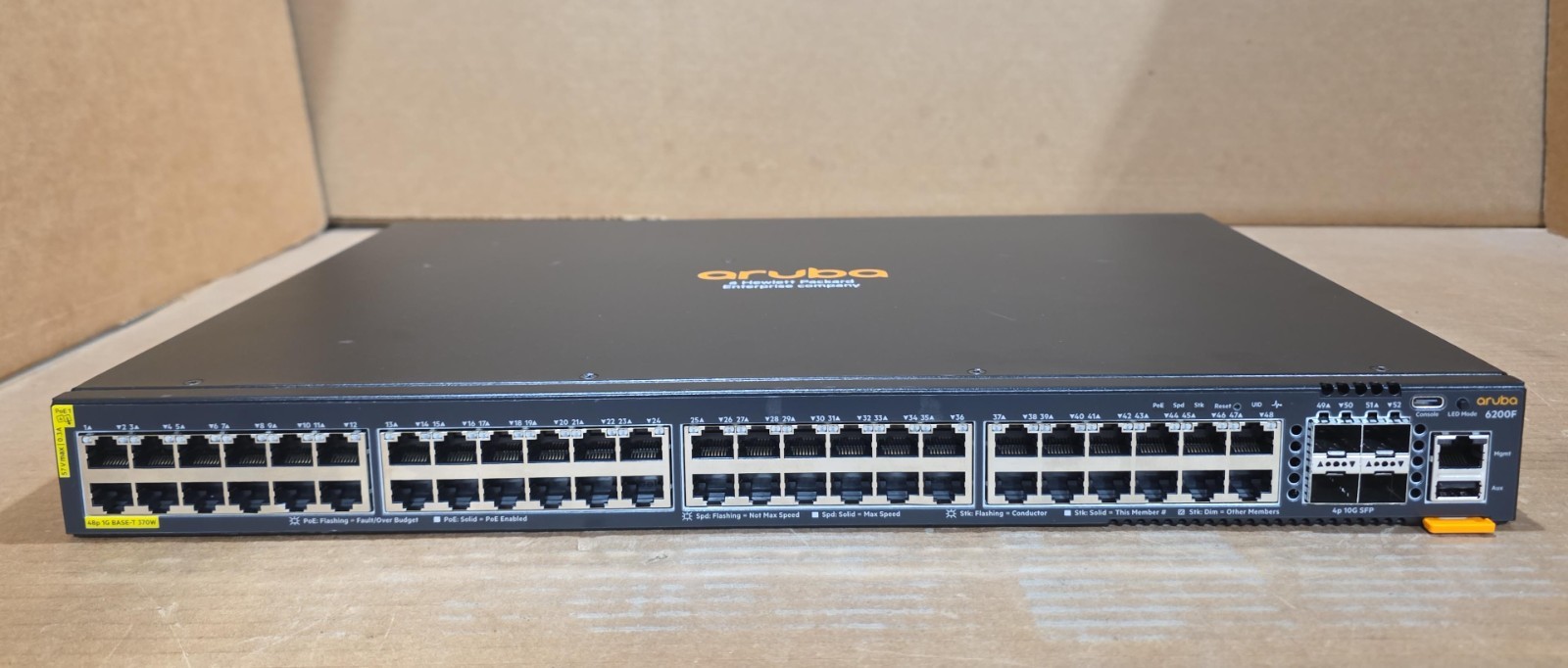 HPE Aruba JL727A 6200F 48G Class4 PoE 4SFP+ 370W Switch Grade A Condition
