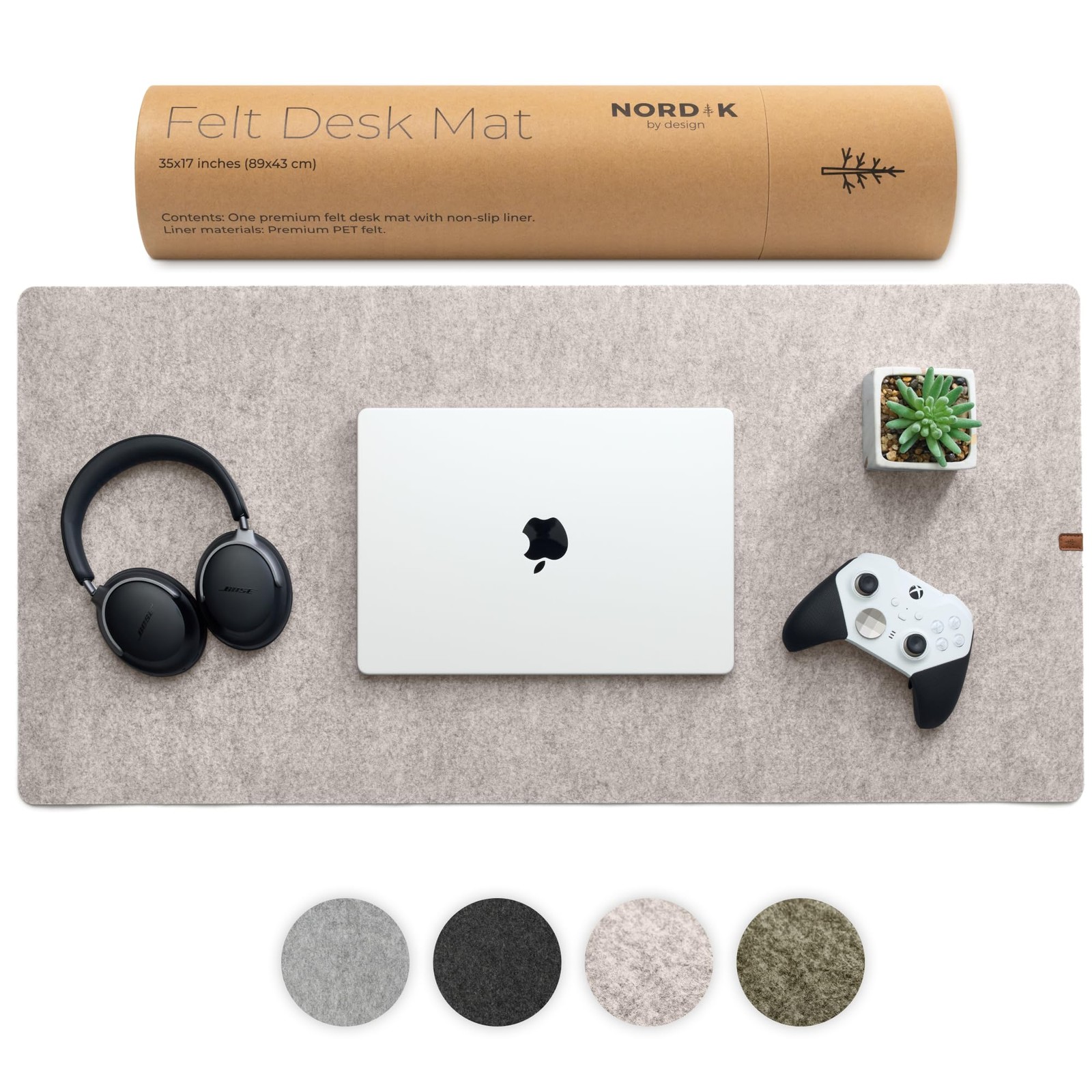 Nordik Large Felt Desk Mat Pad Stone Oat Beige 35x17 Inch Keyboard Mouse Pad