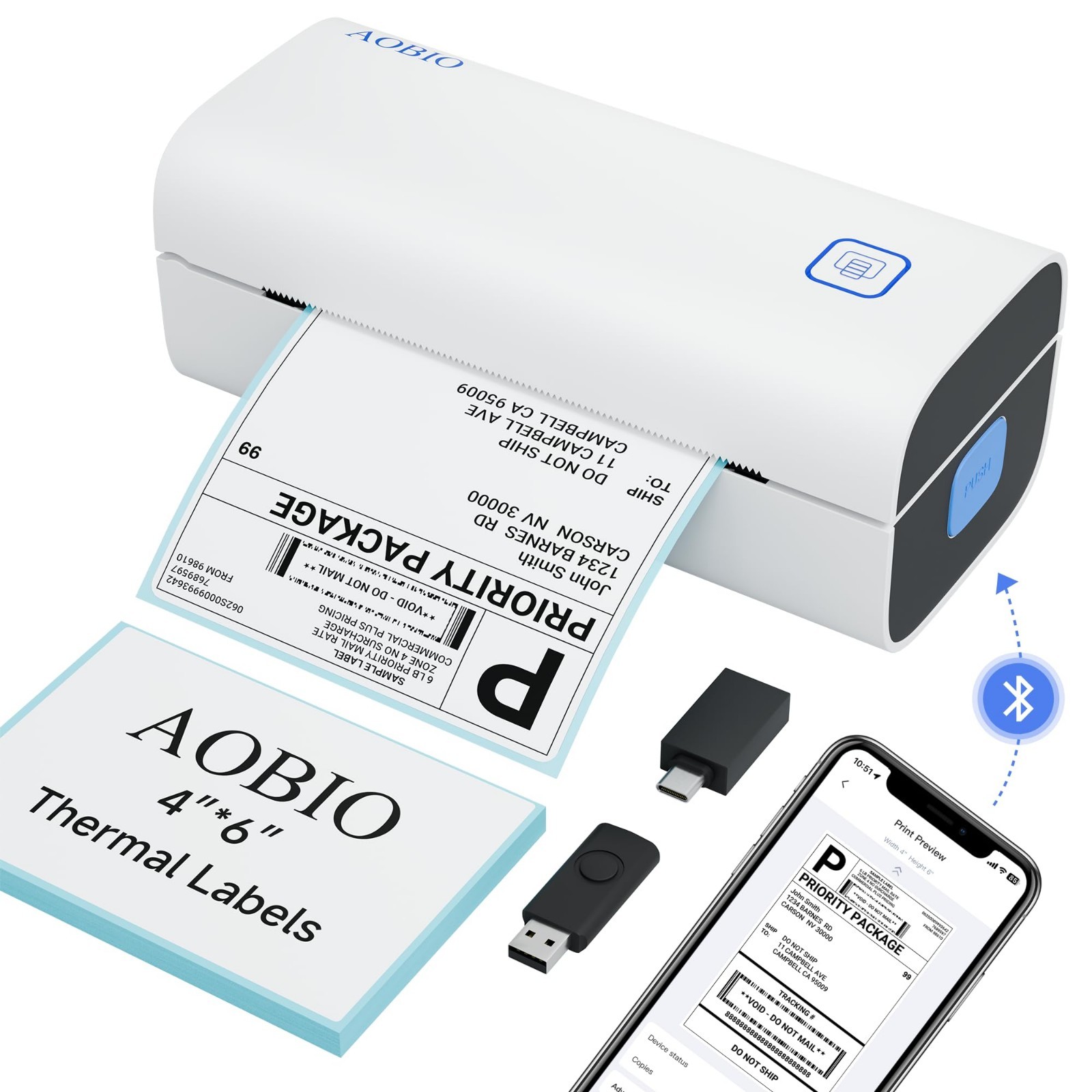4x6 Thermal Shipping Label Printer - Fast Desktop Barcode Label Maker, USB Compa