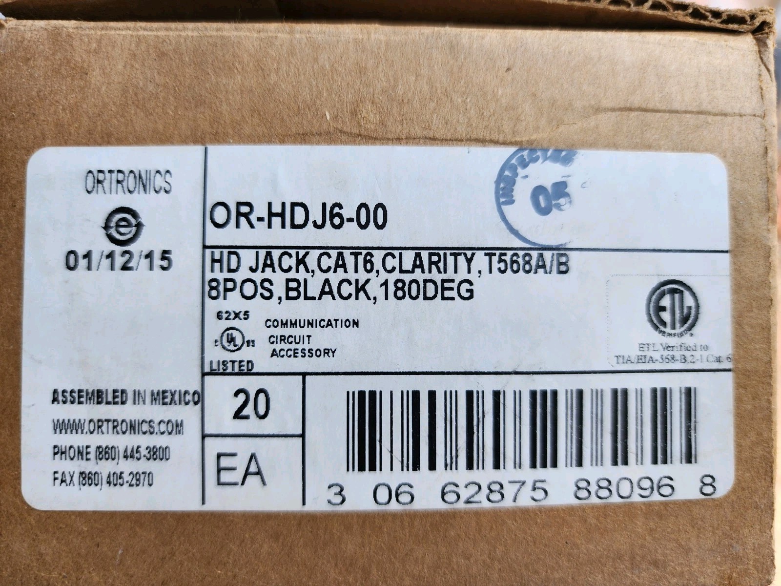 Brand New Box of 20 Ortronics HDJ6-88 Clarity High-Density Jack T568A/B 8Pos Wht
