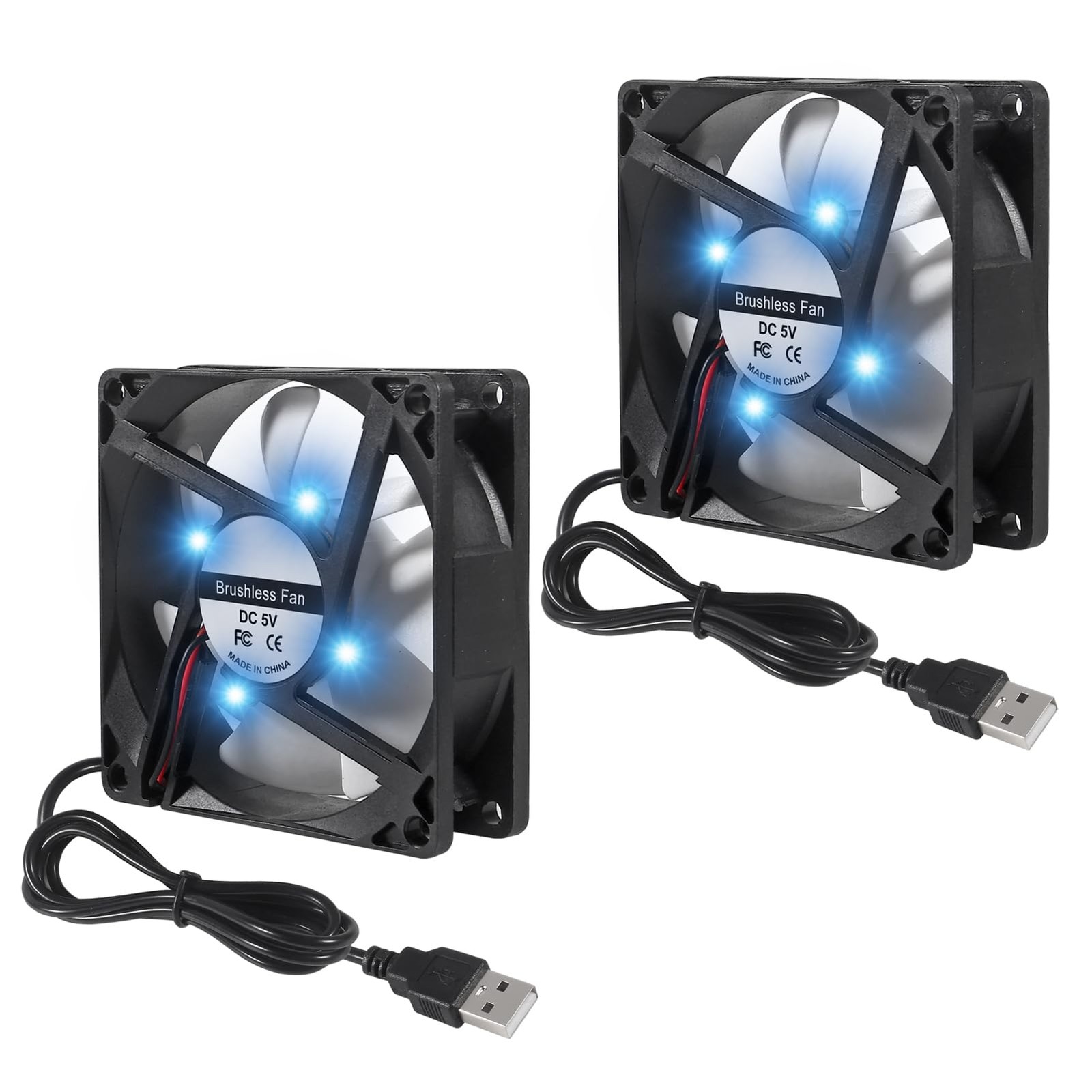 2PCS 80mm 8cm Blue Computer Case Cooling Fan 80x80x25mm USB 8025 5V USB Cooli...