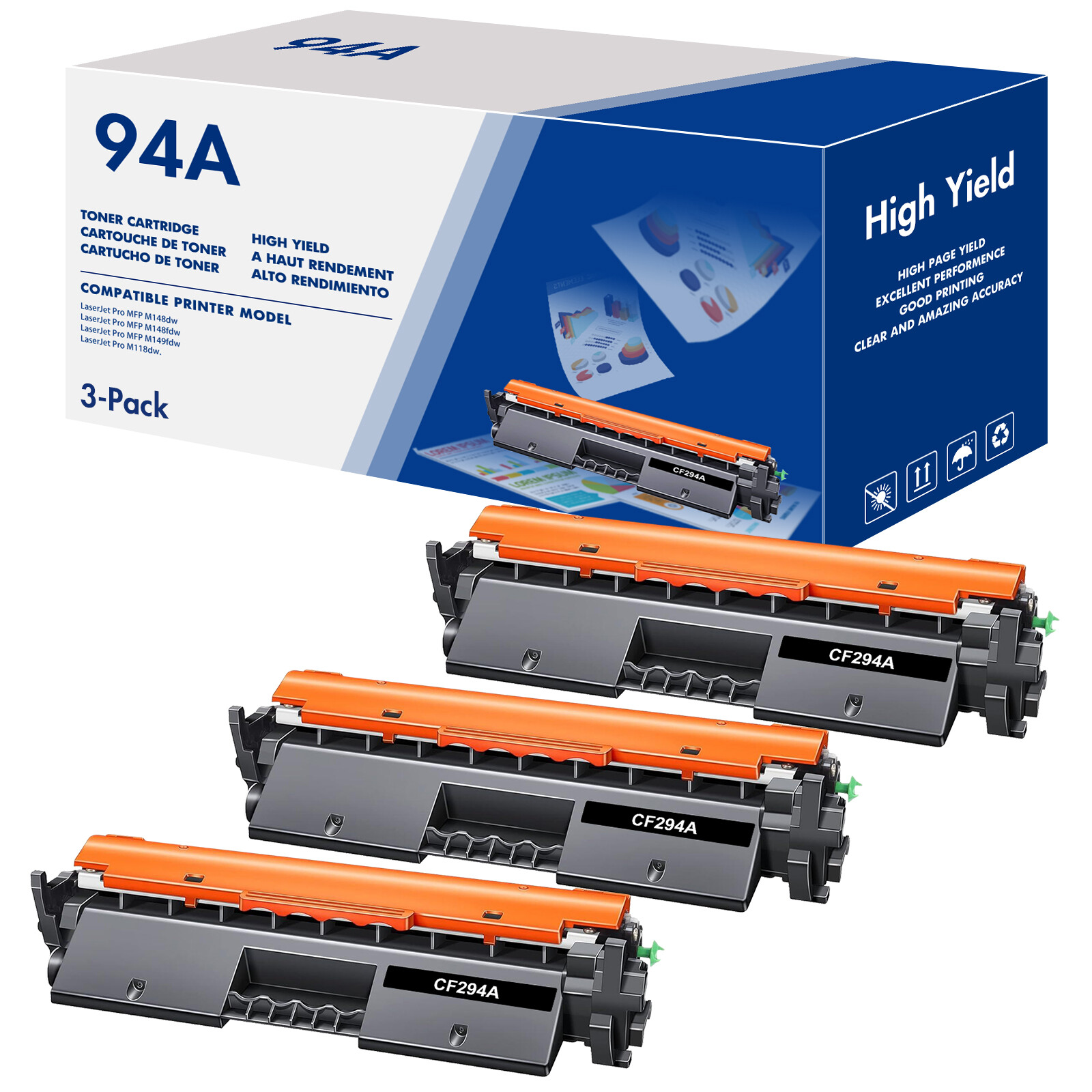 3 PK 94A CF294A Toner Cartridge Fits For HP LaserJet Pro M118dw MFP M148dw