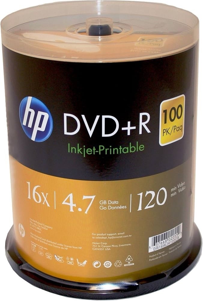 HP DVD +R 4.7 GB 120 MIN 16X 100 Pack spindle case New Sealed DVD+R