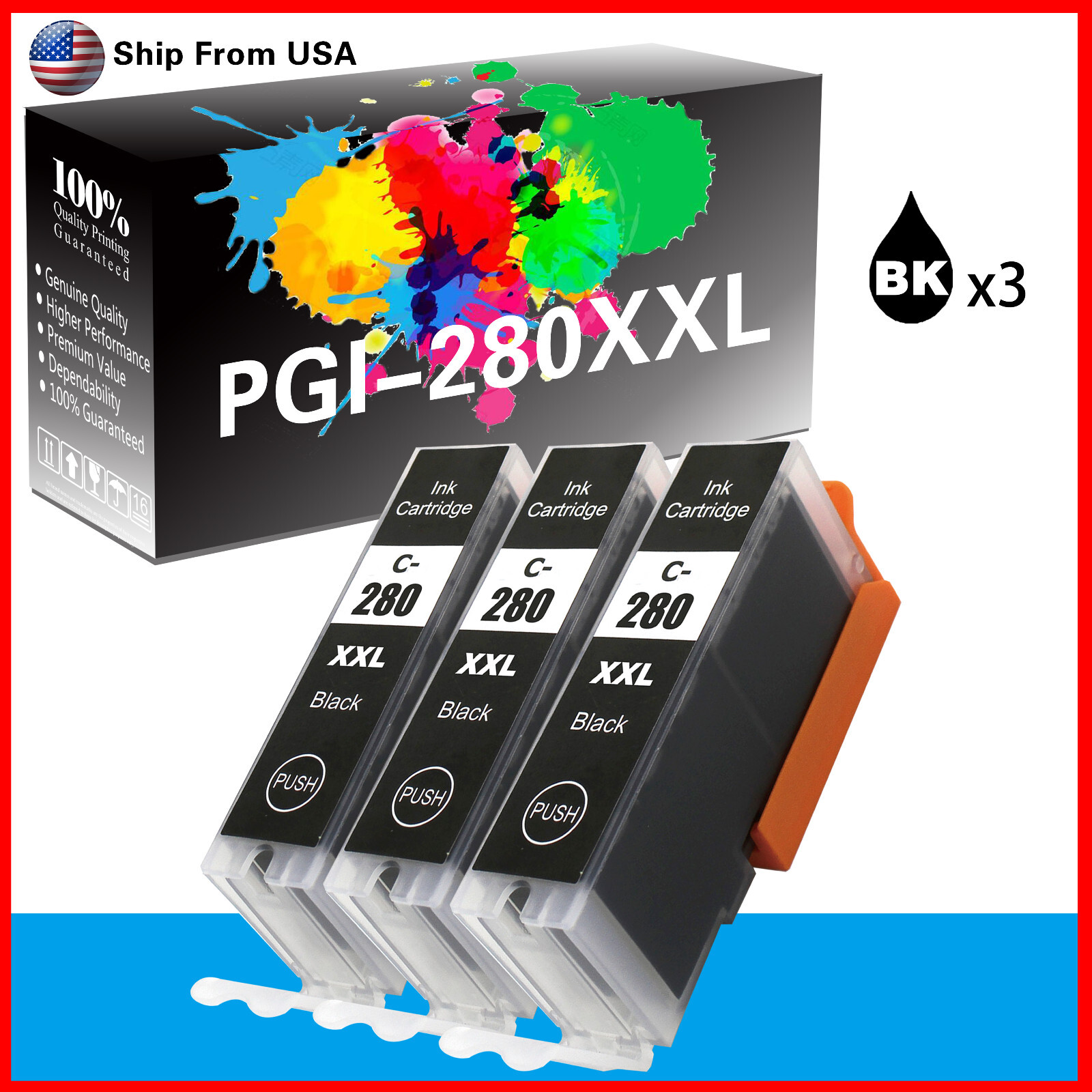 3PK LOTS PGI280XXL Black Ink Cartridge for Pixma TS8320 TS8322 TS6120 Printer