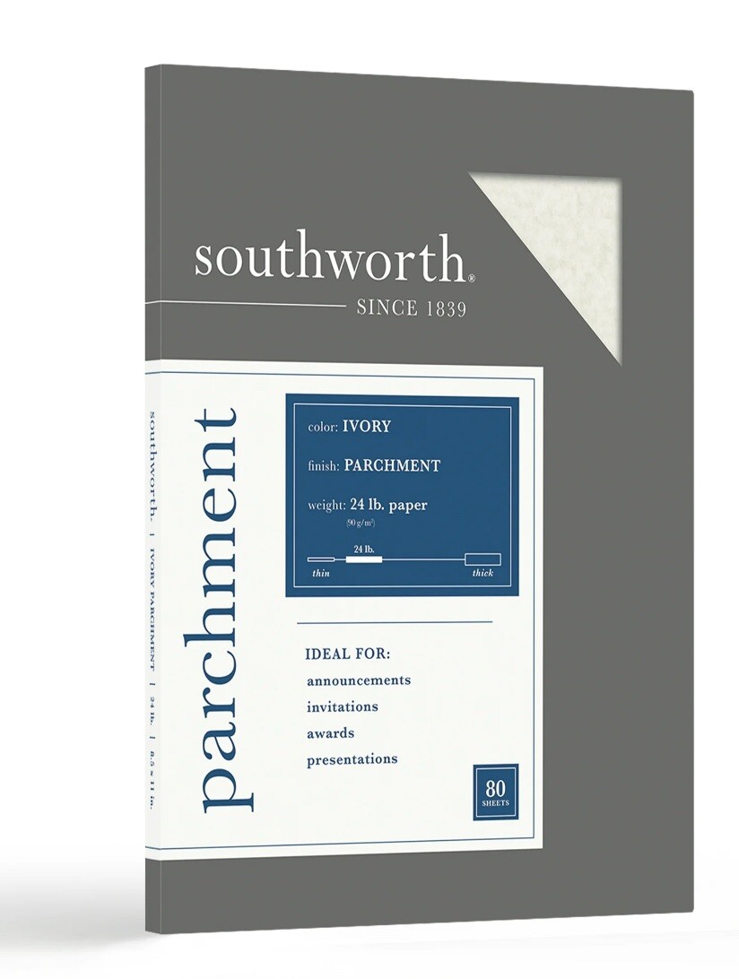 Southworth Business Paper Parchment Finish 24 lb. Ivory 80 Sheets 8.5x11 NIB