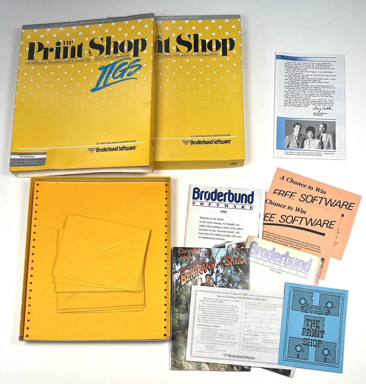 VTG 1987 Broderbund THE PRINT SHOP Apple IIgs BOX, MANUALS, PAPER/ENVELOPES ONLY