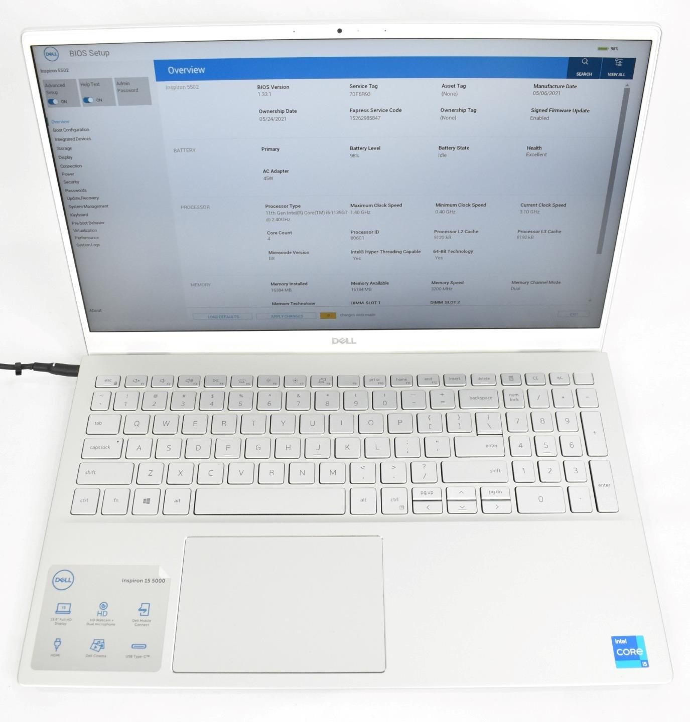 Dell Inspiron 5502 Laptop i5-1135G7 2.4GHz 16GB 256GB SSD No OS 15.6"