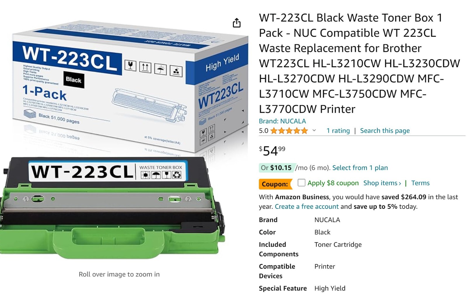 Brother WT-223CL Waste Toner Cartridge Brand New, Unopened box