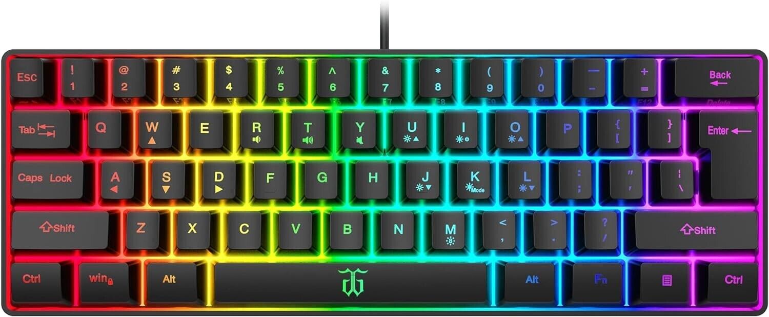 Snpurdiri 60% Wired Keyboard Gaming RGB Backlit Ultra-Compact Waterproof 61 keys