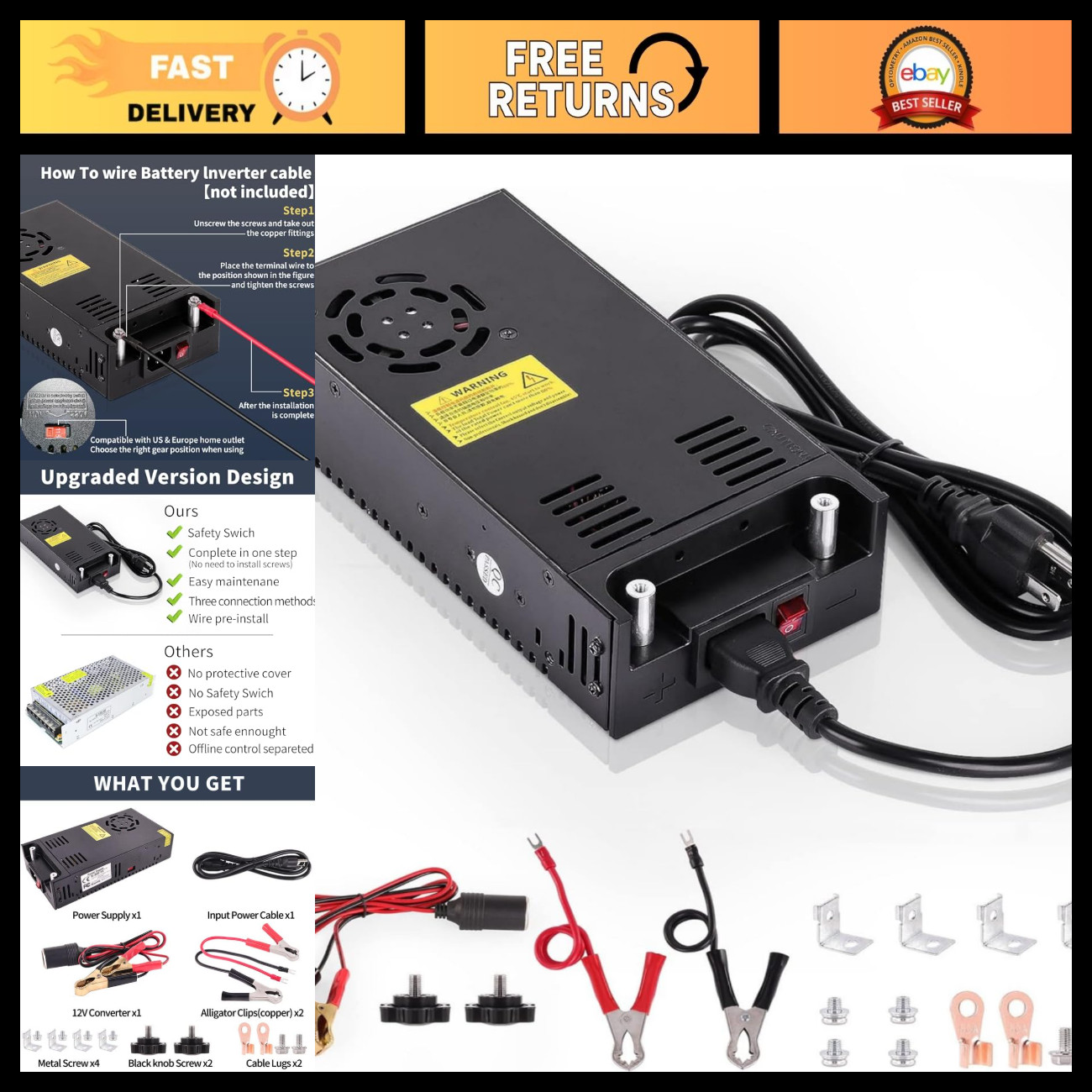12V Power Supply 360W 30A AC to DC Converter, Universal Adapter for LED Lights
