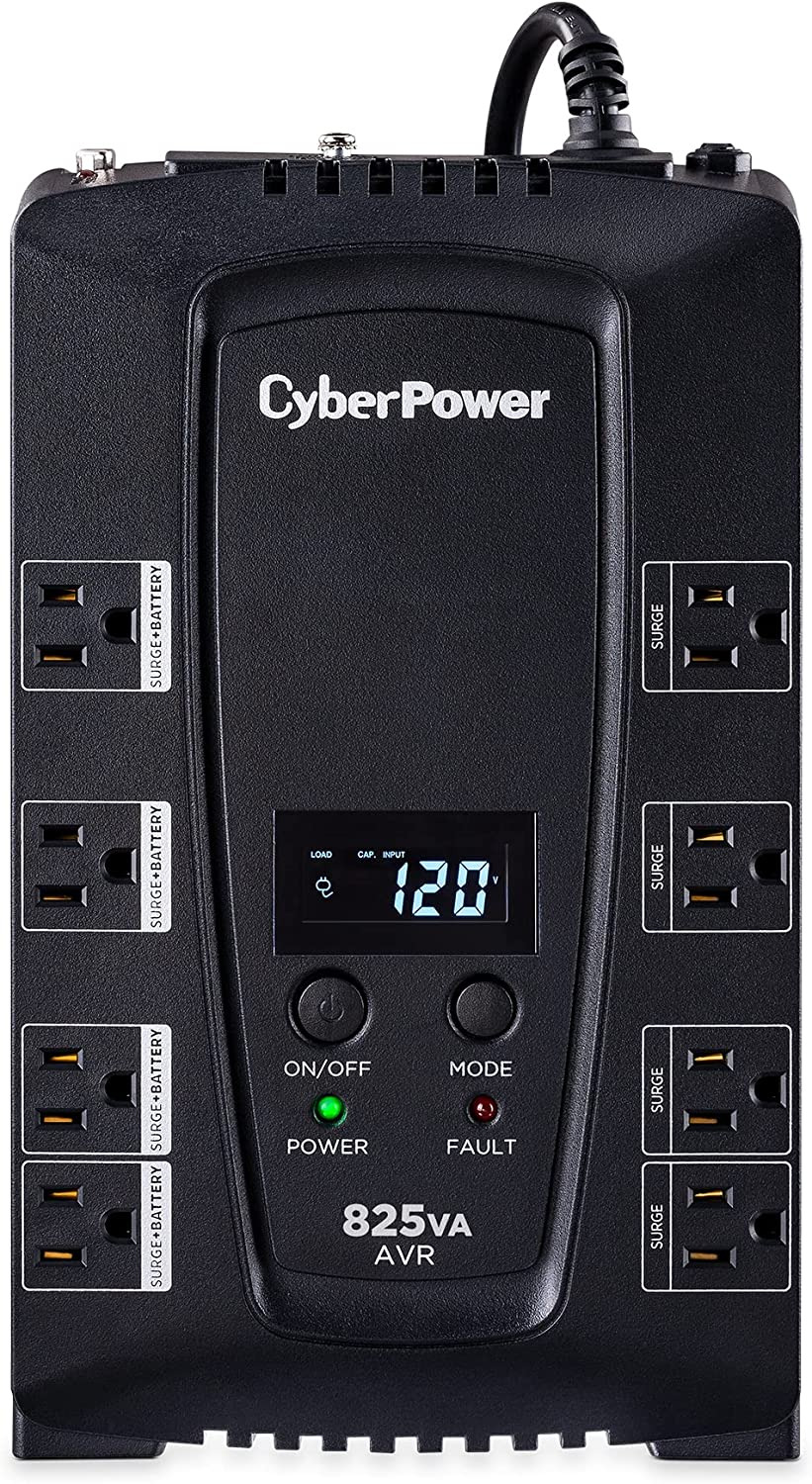 Cyberpower CP825AVRLCD Intelligent LCD UPS System, 825VA/450W, 8 Outlets, AVR, C