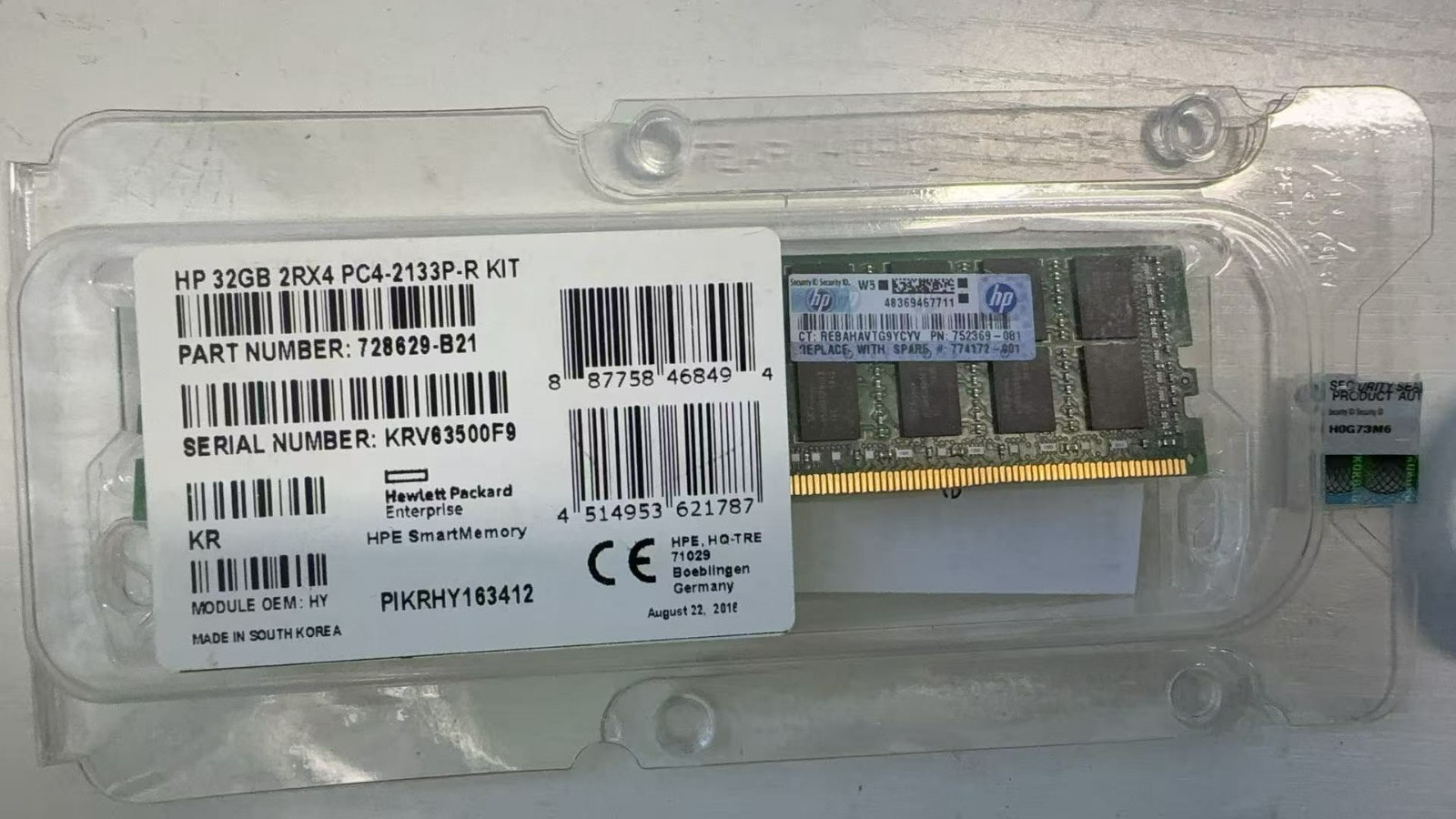 NEW HP 728629-B21 32GB 2Rx4 PC4-2133 (DDR4-2133) Memory (752370-091)