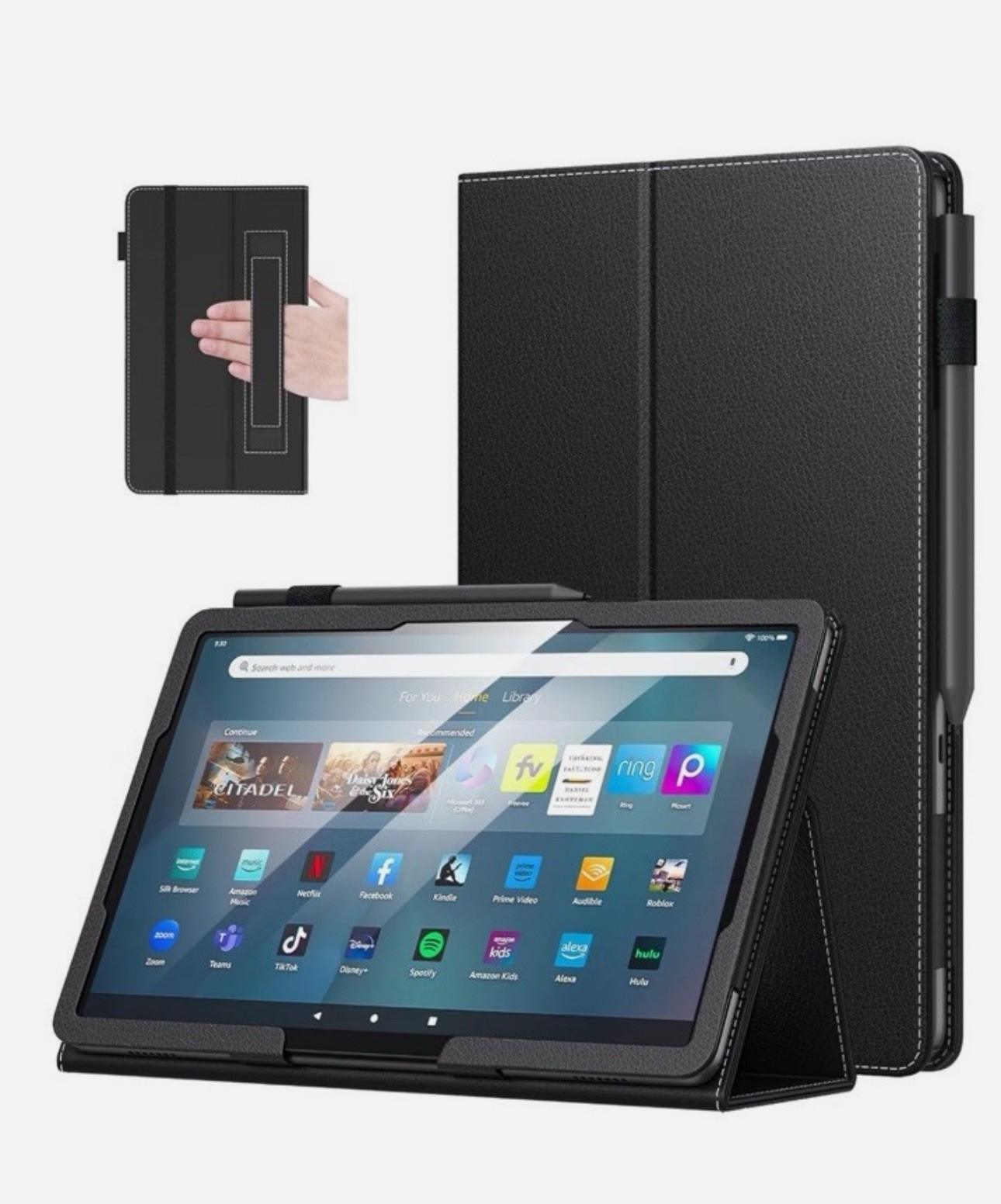MoKo Kindle Fire Max 11 11in Case Black PU Leather Folio Stand