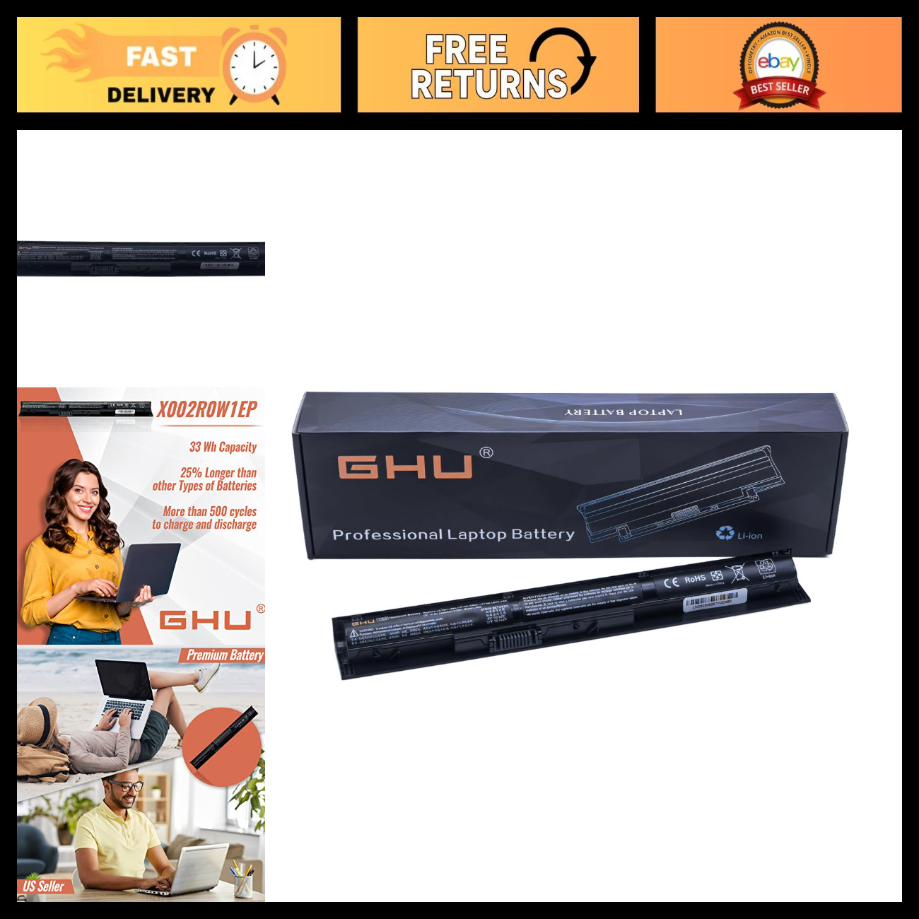 33Wh Laptop Battery Replacement for HP ProBook 450 440 455 G2, Compatible Parts