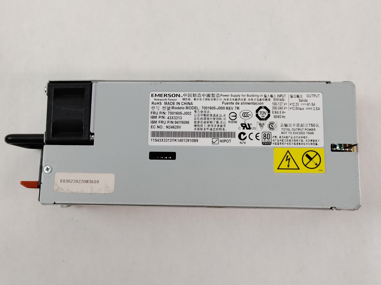 Lot of 2 Emerson 7001605-J002 750W 1U Server Power Supply For X3650 M4