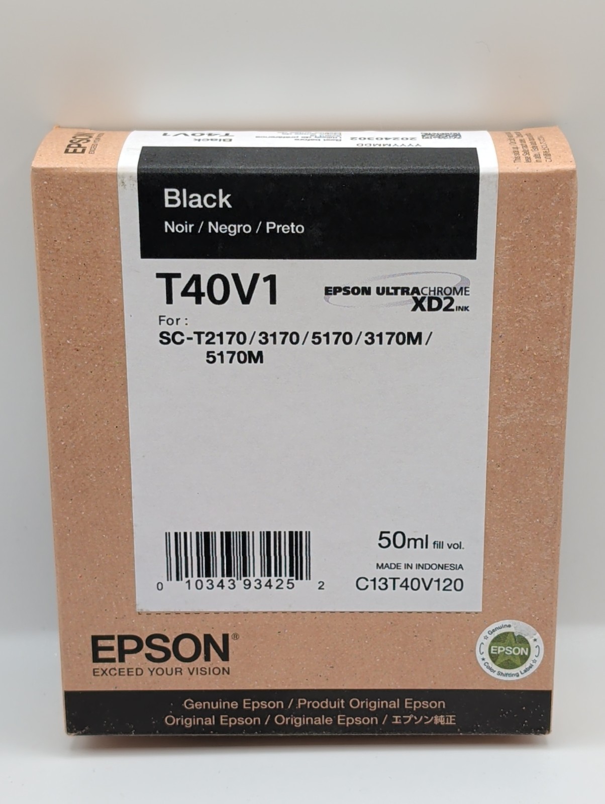 New Epson UltraChrome XD2 T40V1 50ml Ink Cartridge - Black Exp 03/2/2024