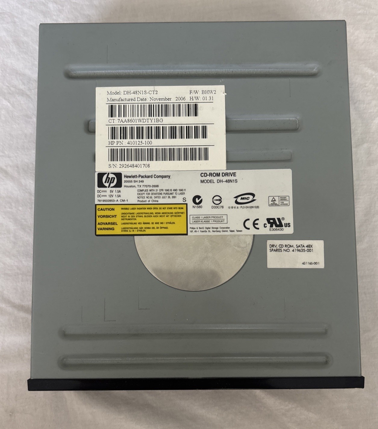 HP CD-ROM DRIVE Model DH-48N1S-CT2 - Warranty &  