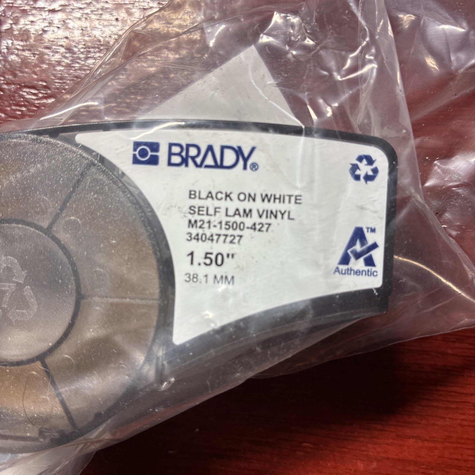 NEW Genuine BRADY Black on White, Self Laminating, 1.5" Vinyl, M21-1500-427
