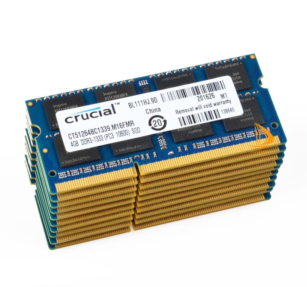 10PCS For Crucial 4GB 2RX8 PC3-10600S DDR3 1333Mhz Laptop Memory RAM SODIMM %888
