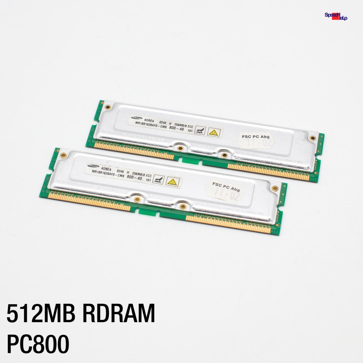 512MB 2x256MB RDRAM PC800 RIMM ECC SAMSUNG MR18R1628AF0-CM8 800-40 SERVER RAM