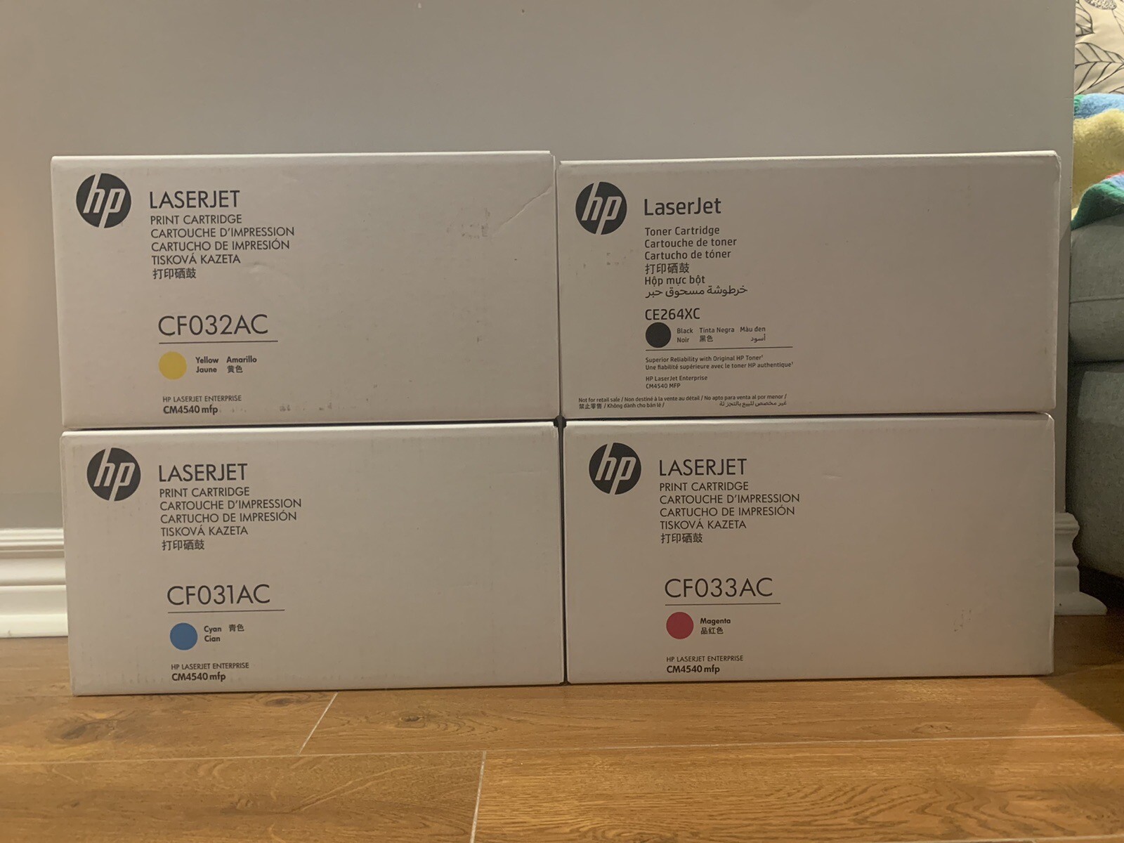 4 NEW Genuine HP Laserjet Print Cartridges - CF033AC, CF031AC, CE264XC, CF032AC