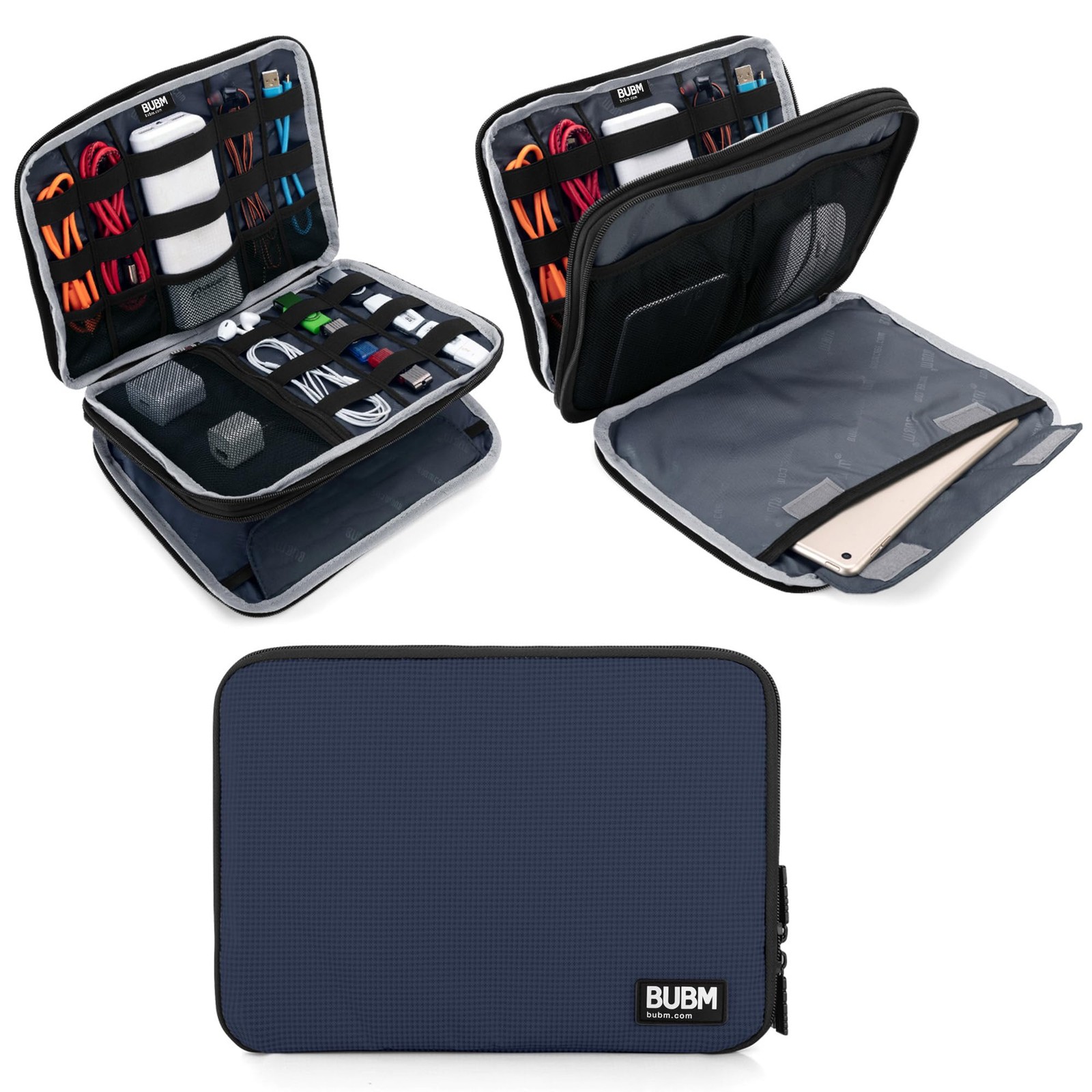 BUBM Double Layer Electronics Organizer, Travel Large,2-layer, Dark Blue