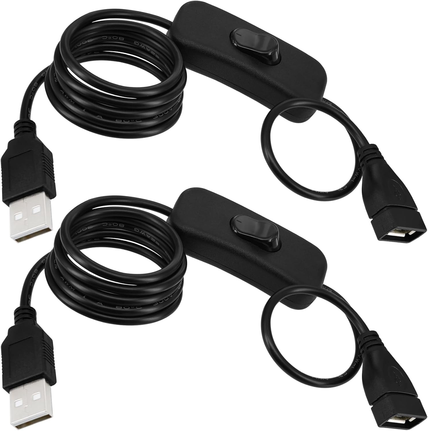 USB Cable with Switch, 2-Pack 1M/3Ft USB Male to Female Extension Cord