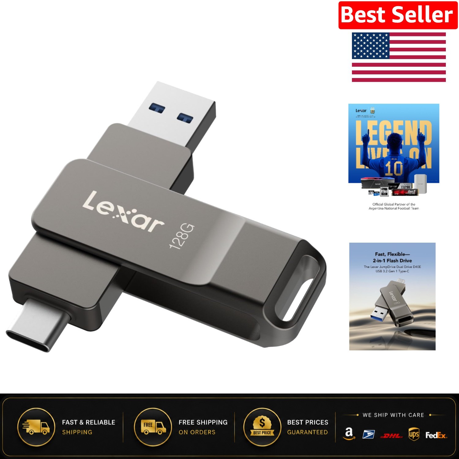 Fast 128GB USB Flash Drive with Dual Connectors: Perfect for All Devices