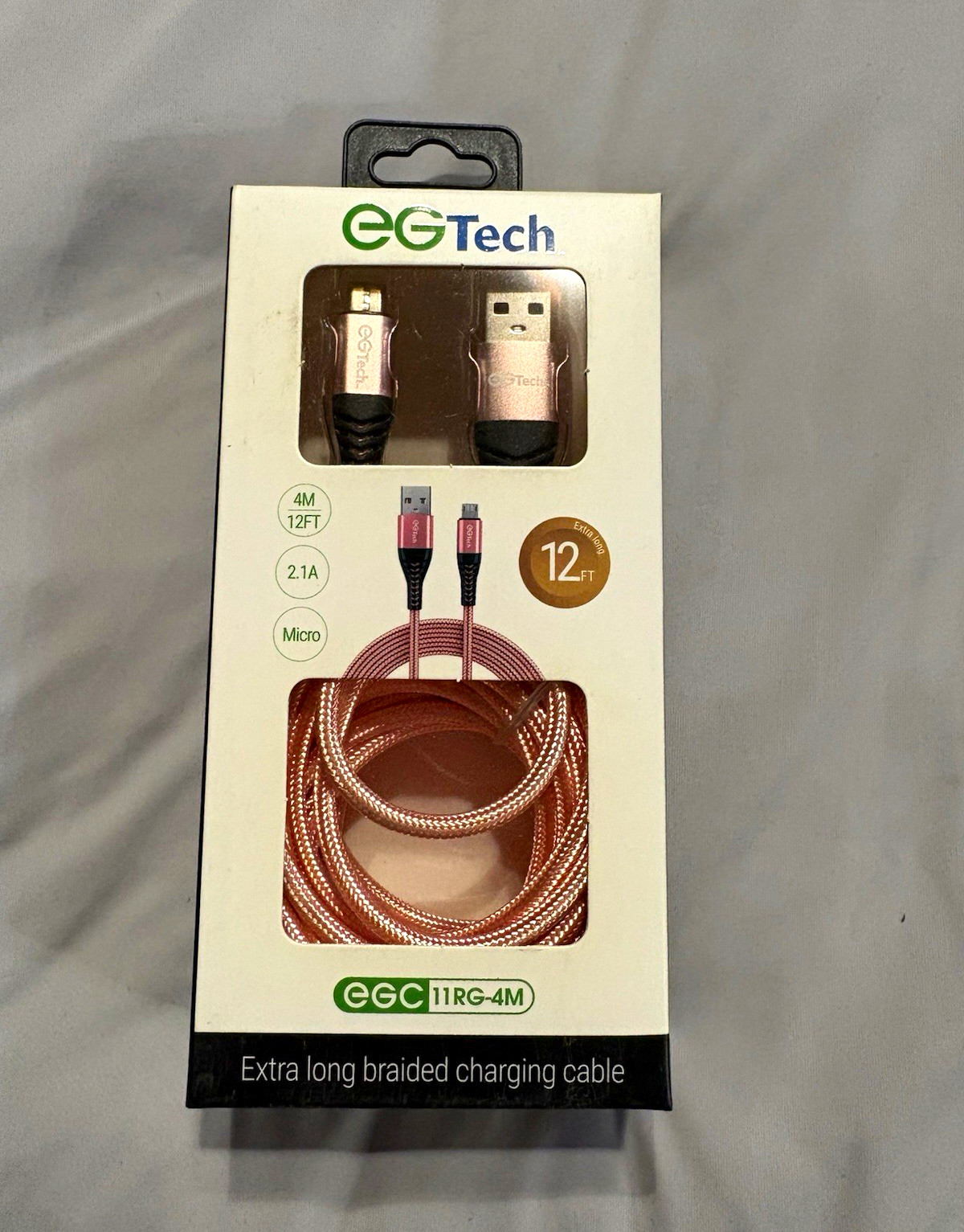 eGTech 12ft Braided USB-A to Micro-USB Charging Cable Rose Gold