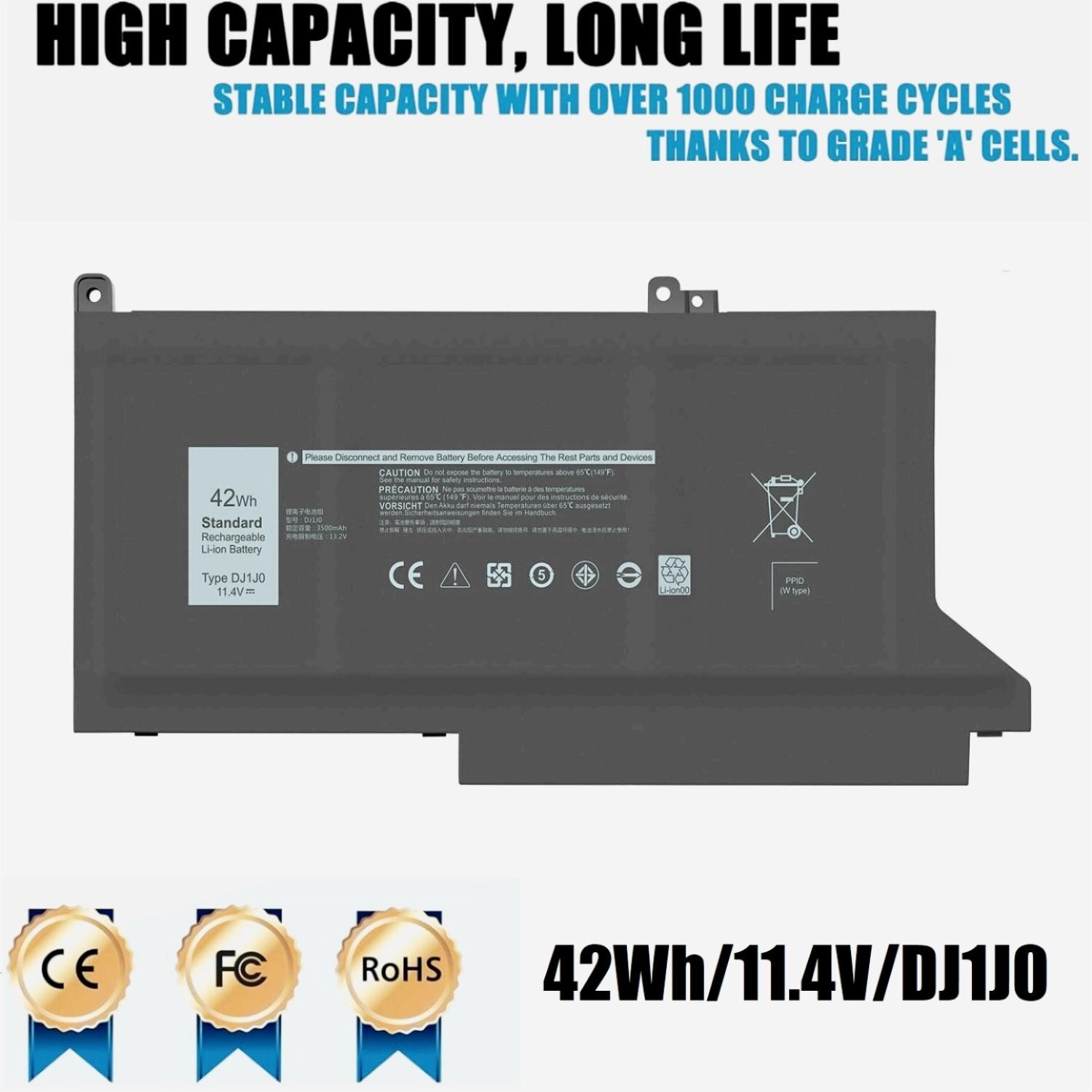 2PCS*DJ1J0 BATTERY FOR DELL Latitude 12 7280 7290 13 7380 7390 14 7480 7490 US