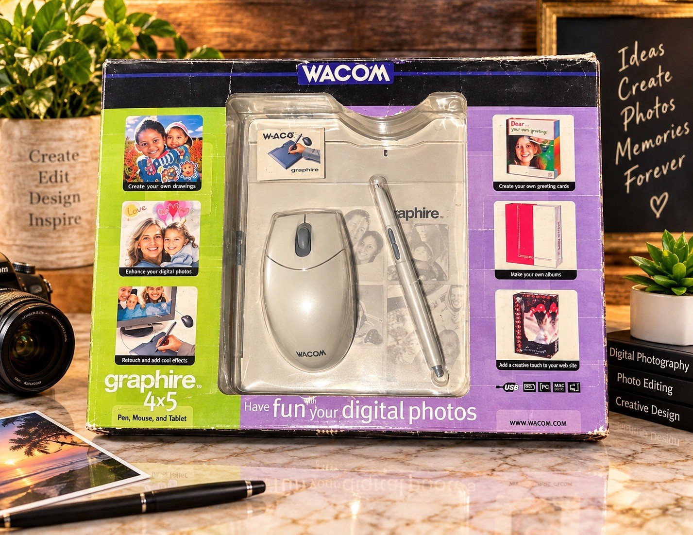 🔥🖥️ VINTAGE WACOM GRAPHIRE 4x5 PEN MOUSE TABLET KIT • ORIGINAL BOX 🎨✨