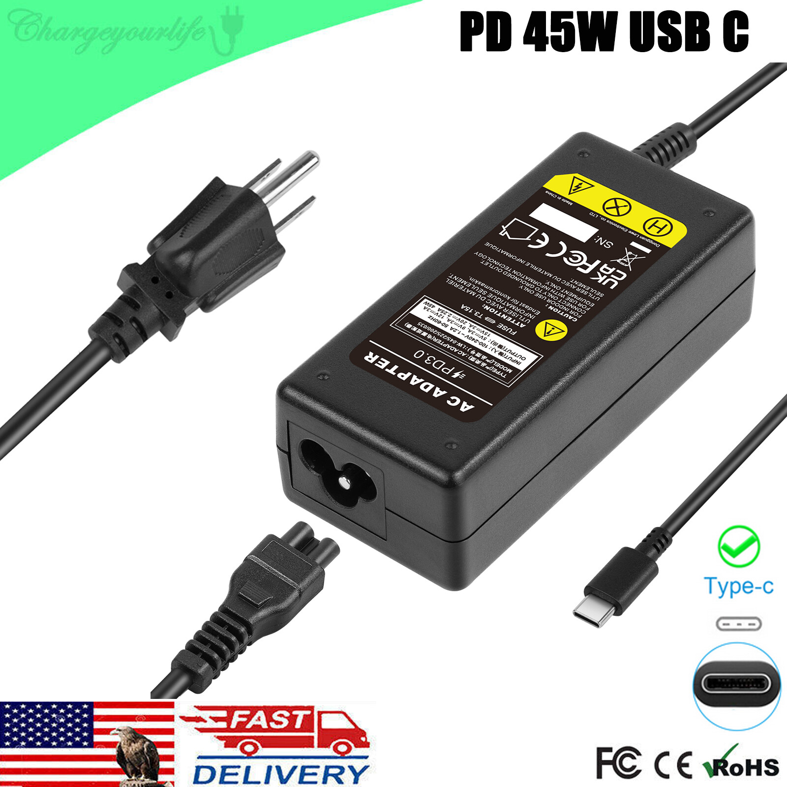 PD 45W Type C USB C Charger for Lenovo ThinkPad T480 T480s T470 T580 T490s E580