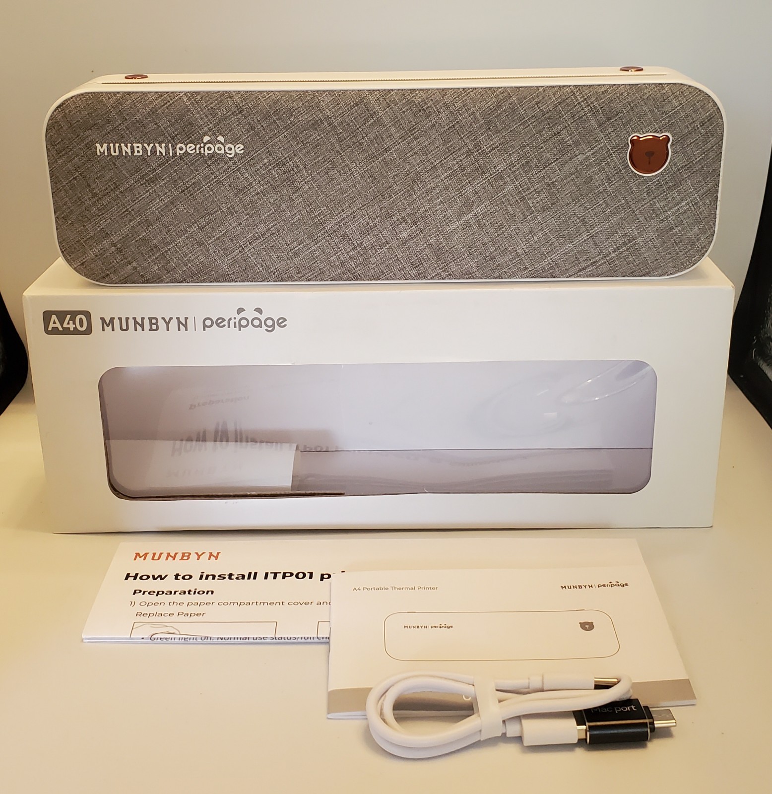 MUNBYN Portable A4 Bluetooth Thermal Printer Wireless Printer Mobile 210mmGRAY