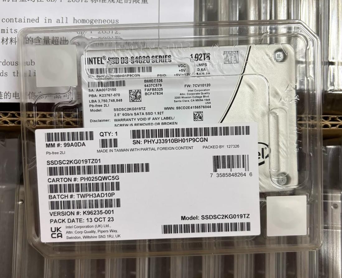 Intel D3 S4620 Series 1.92TB SSD 2.5" SATA 6Gb/s Solid State Drive SSDSC2KG019TZ