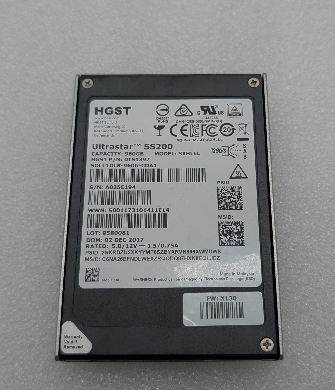 HGST Ultrastar SS200 960GB SAS SSD 2.5" 12Gbps Enterprise Drive SXHLLL 0TS139