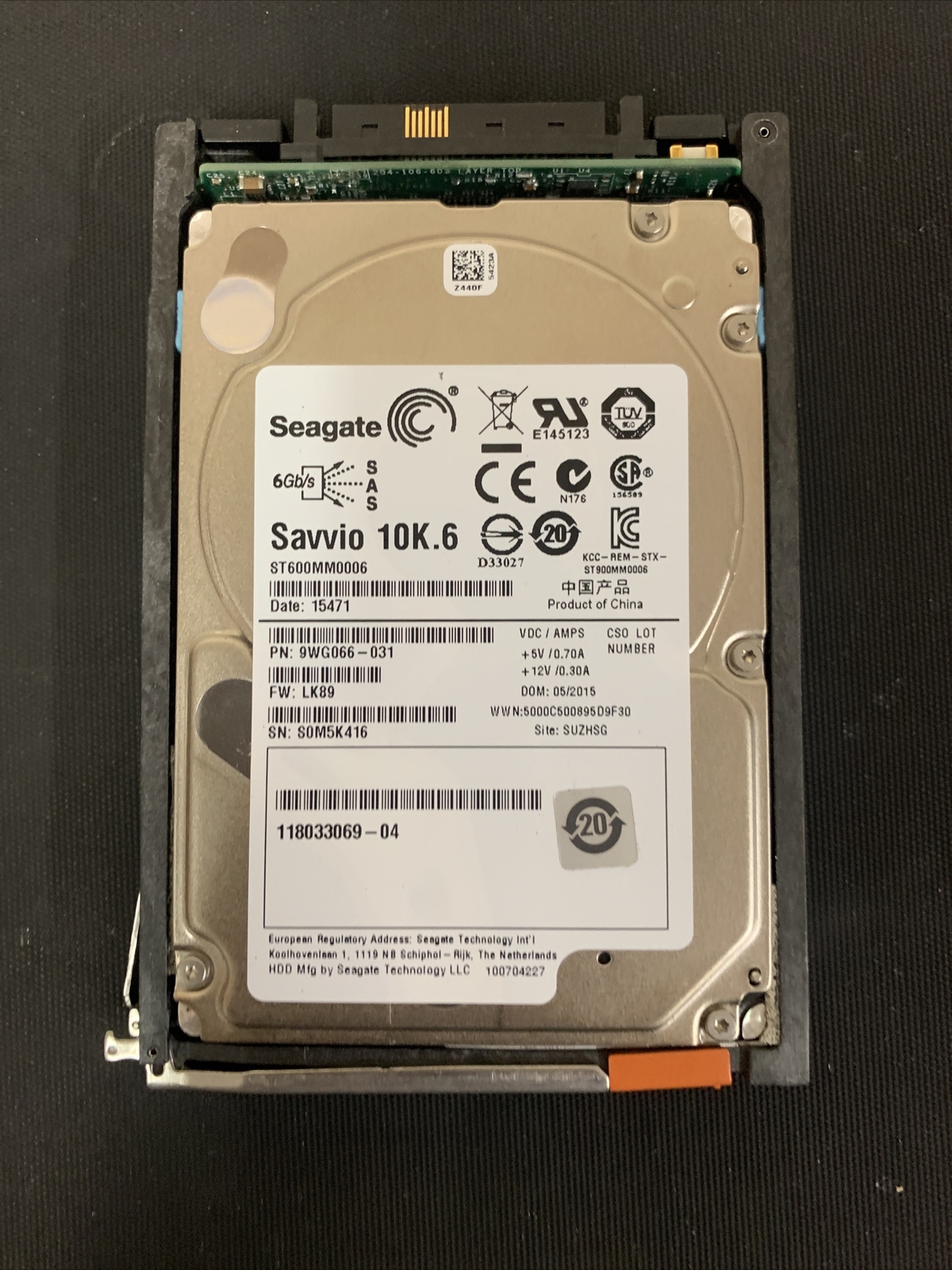 Seagate EMC 9WG066-031 118033069-04 SEAGATE SAS 600GB 10K.G HARD DRIVE W/ TRAY