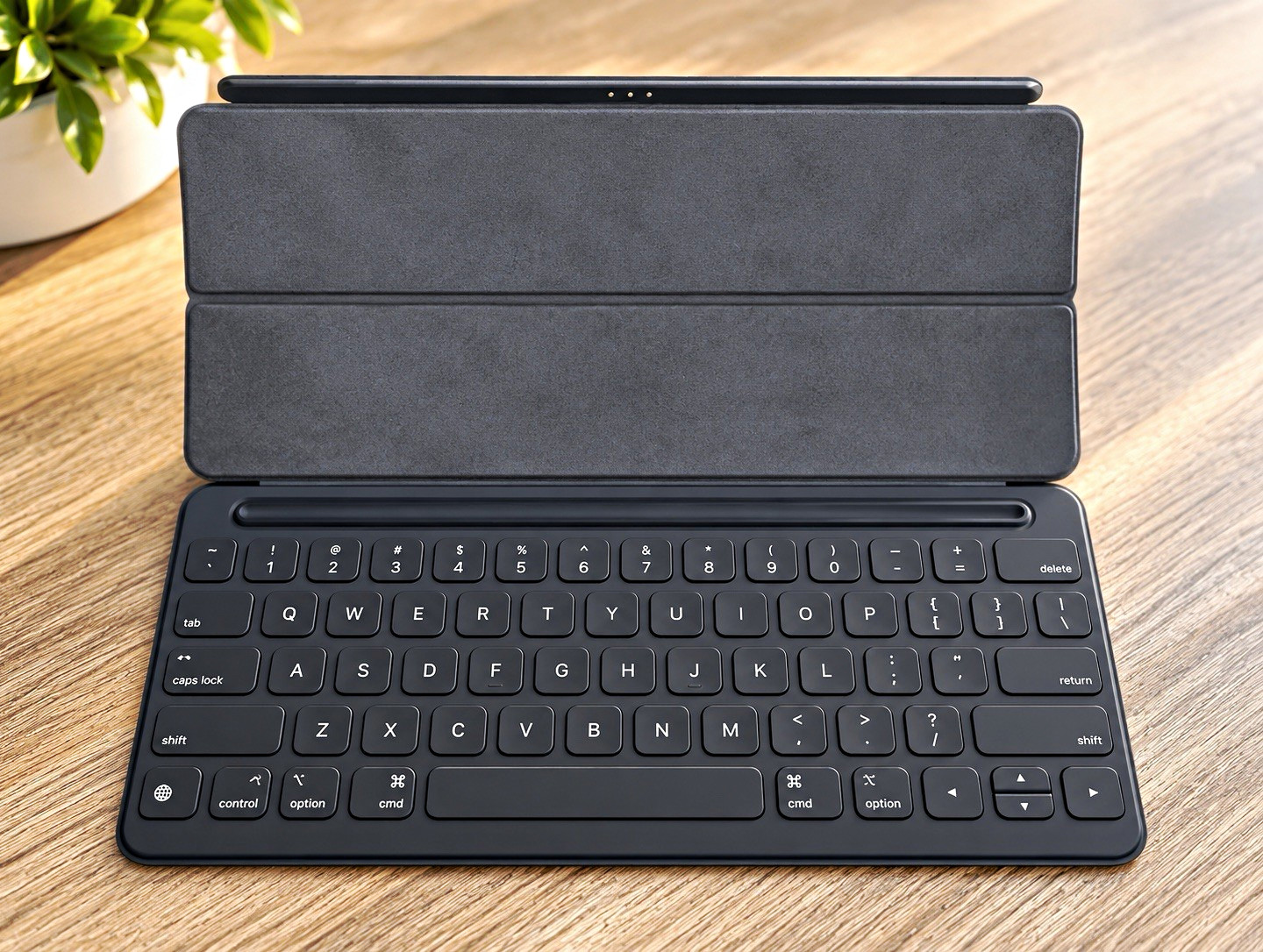 Gray Faux Leather Keyboard Folio Case for Apple iPad, Pencil Holder Stand