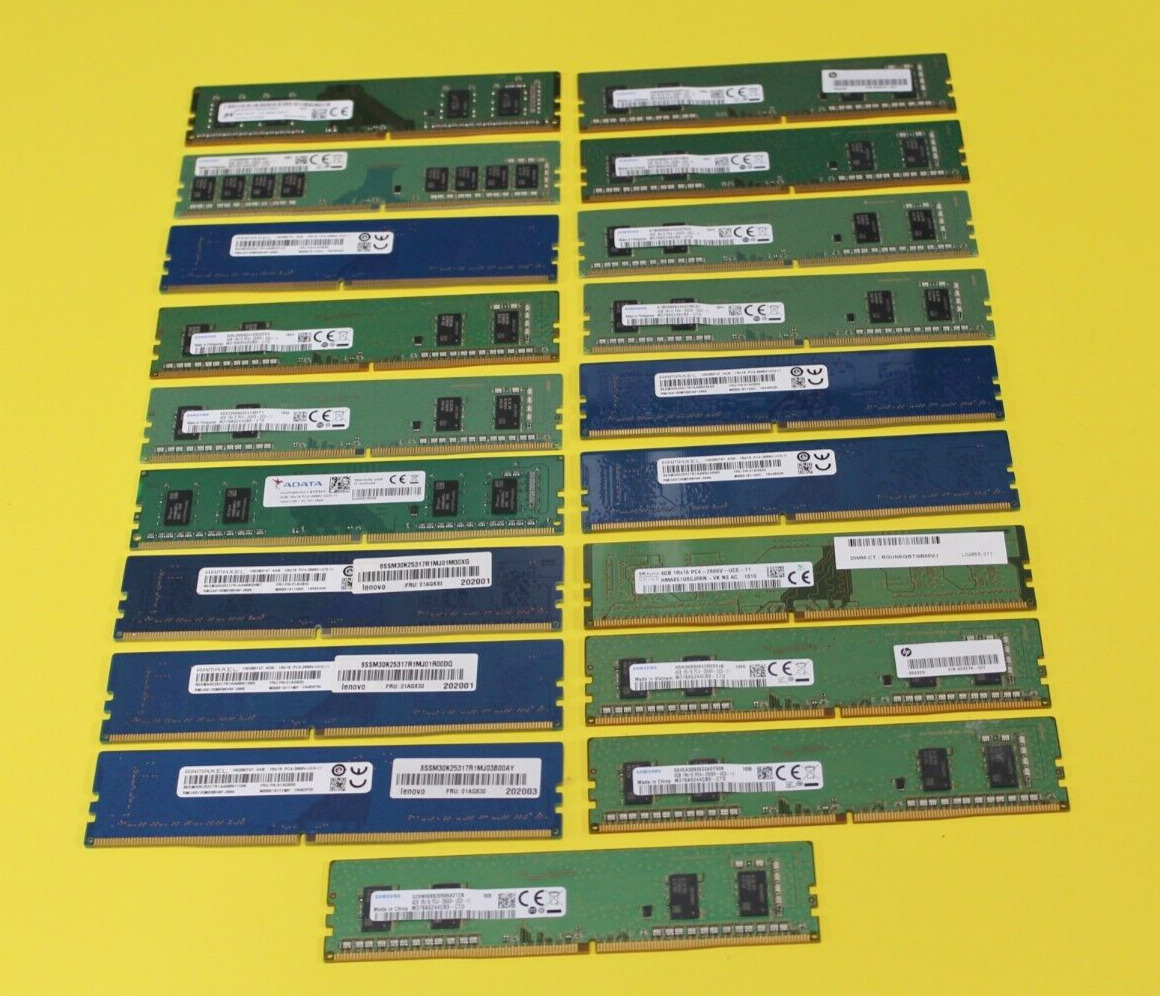 LOT OF 19 4GB MIXED BRANDS 1Rx16 PC4-21300 DDR4 2666 MHz Desktop RAM