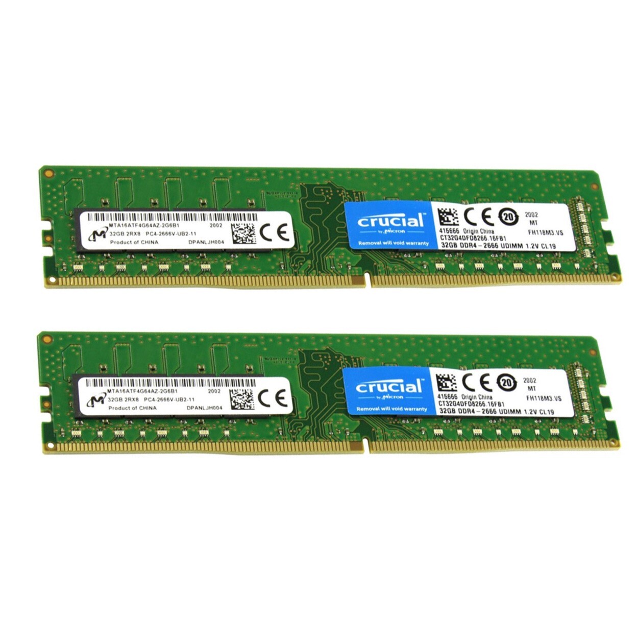 New Crucial 64GB (2X32GB) DDR4 2666MHz PC4-21300 UDIMM Memory Ram CT32G4DFD8266