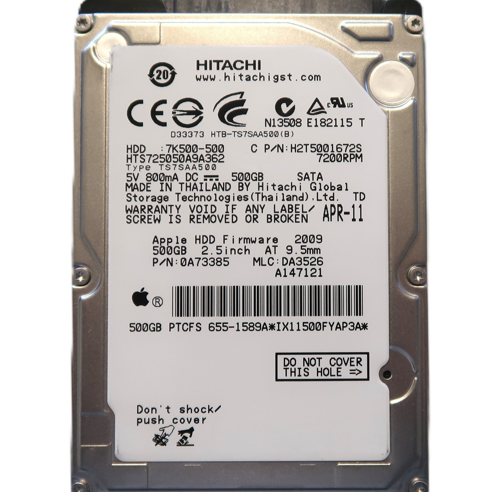 Hitachi HTS725050A9A362 0A73385 DA3526 (IX11) Thailand 2.5" 500gb Sata APR-11