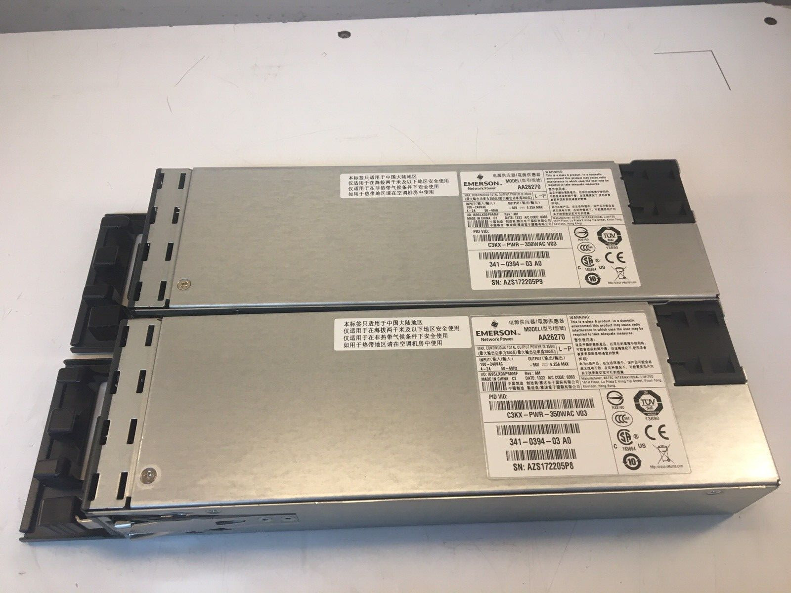 Lot of 2 EMERSON AA26270 C3KX-PWR-350WAC V03 350W Power Supply