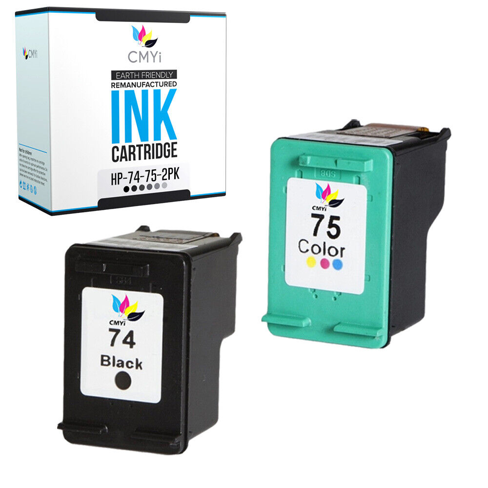 2 PK Replacement Ink Cartridges for HP 74 75 Black Color Cartridge Fits Deskjet