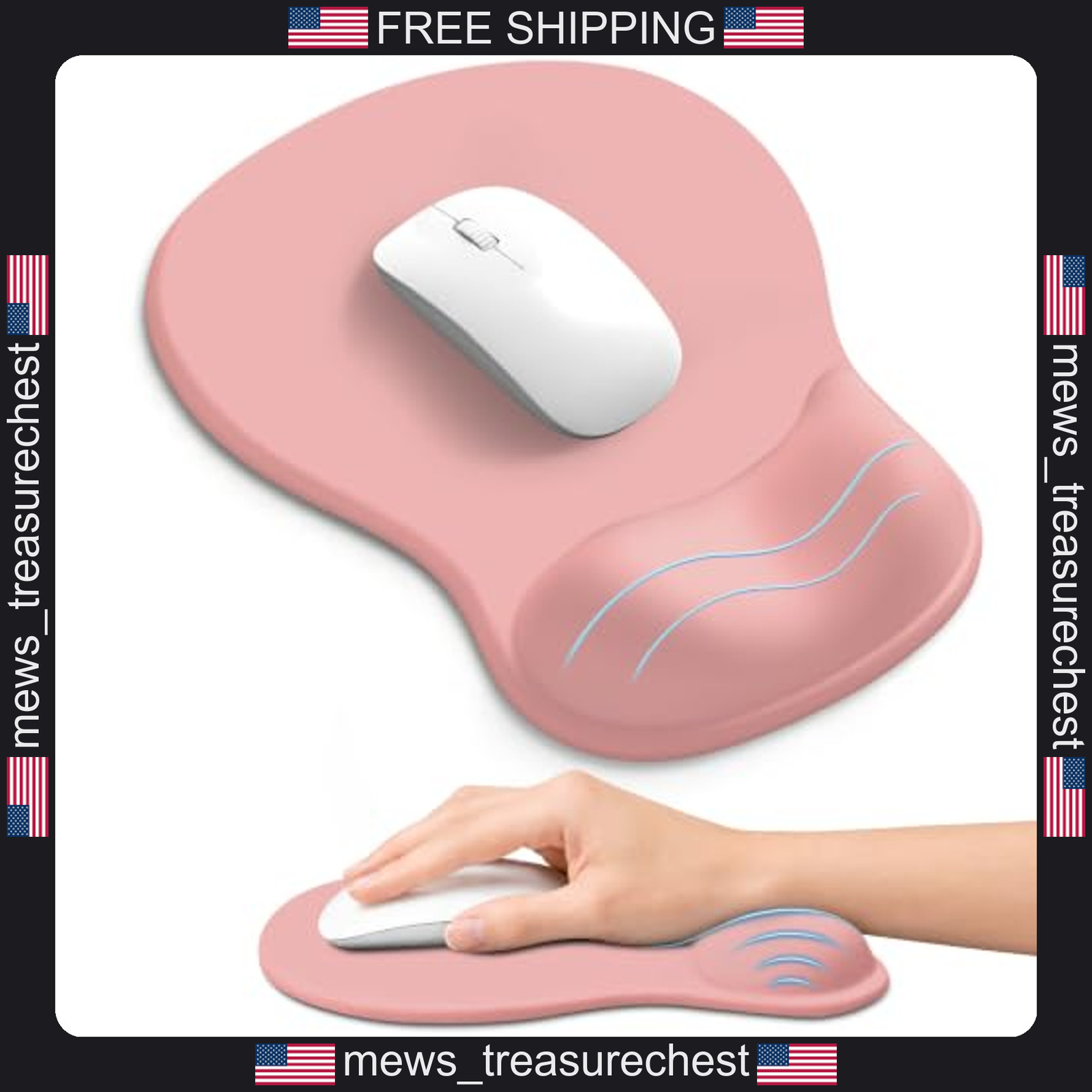 Ergonomic Mouse Pad with Wrist Rest 10.2x7.6in Gel Support Pink