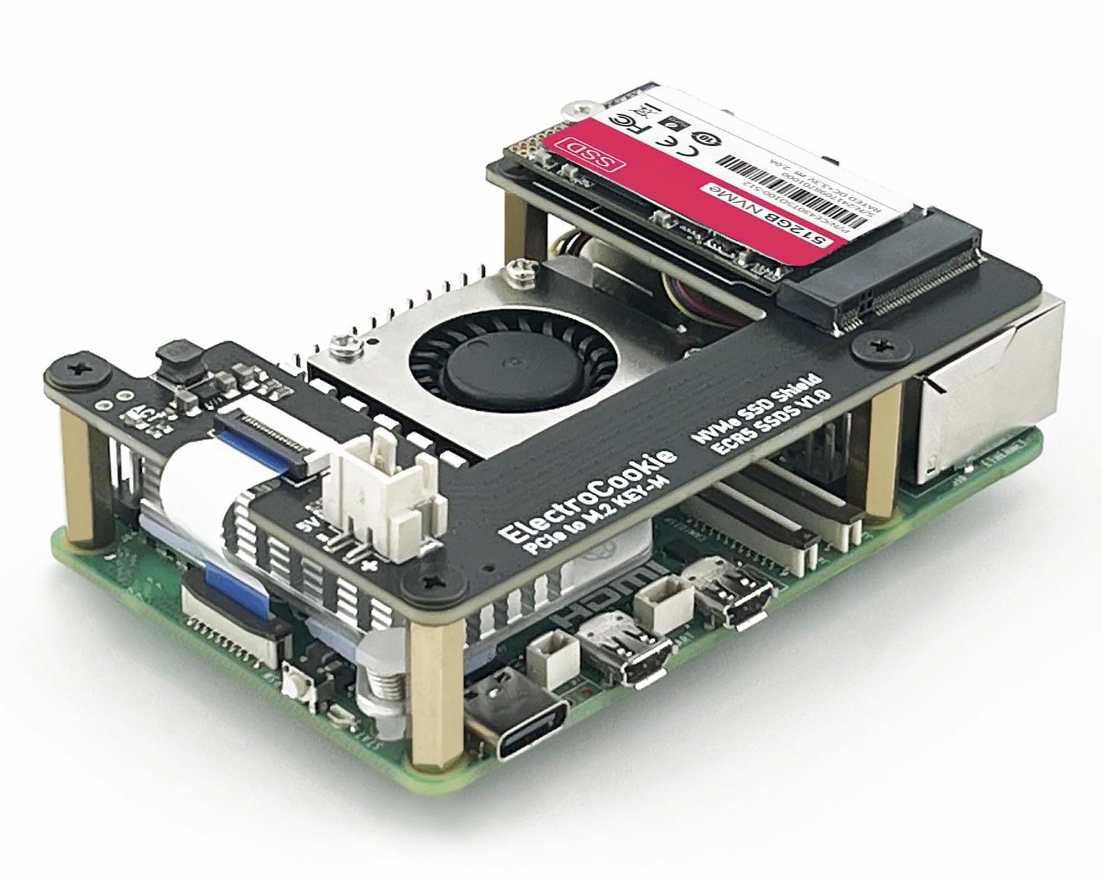 ElectroCookie PCIe to M.2 NVMe SSD HAT Board for Raspberry Pi 5 – Black