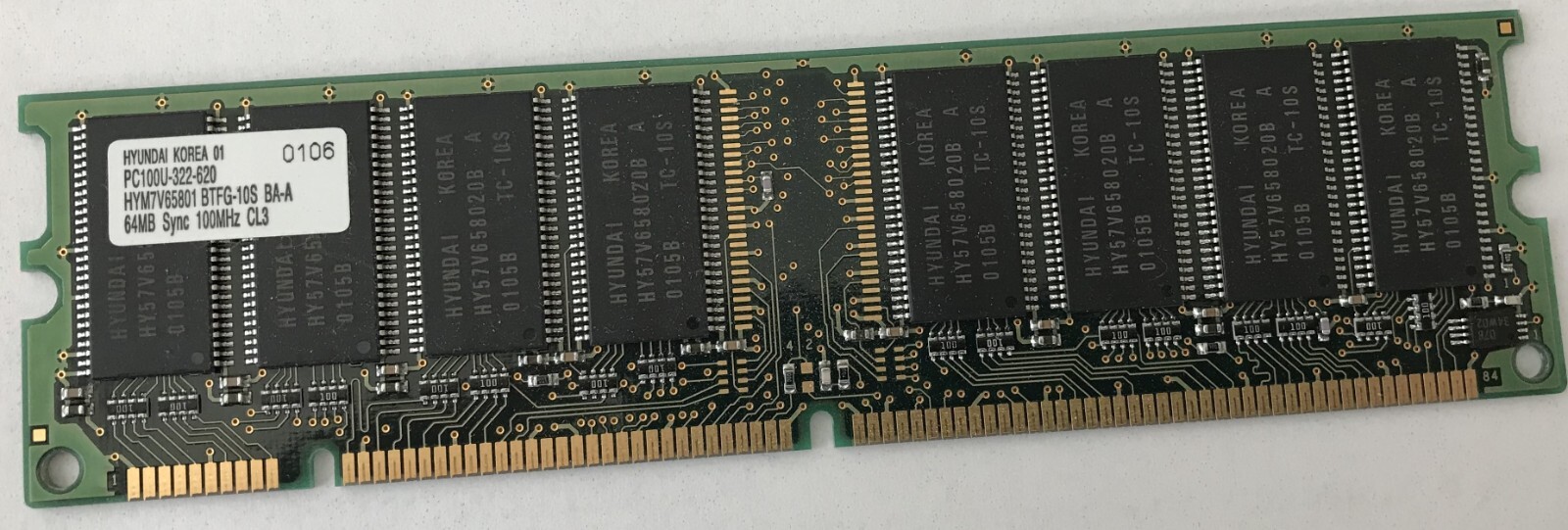 PC100 64 mb PC100U-322-620 168PIN SDRAM 100MHz CL3 Memory Module Hyundai